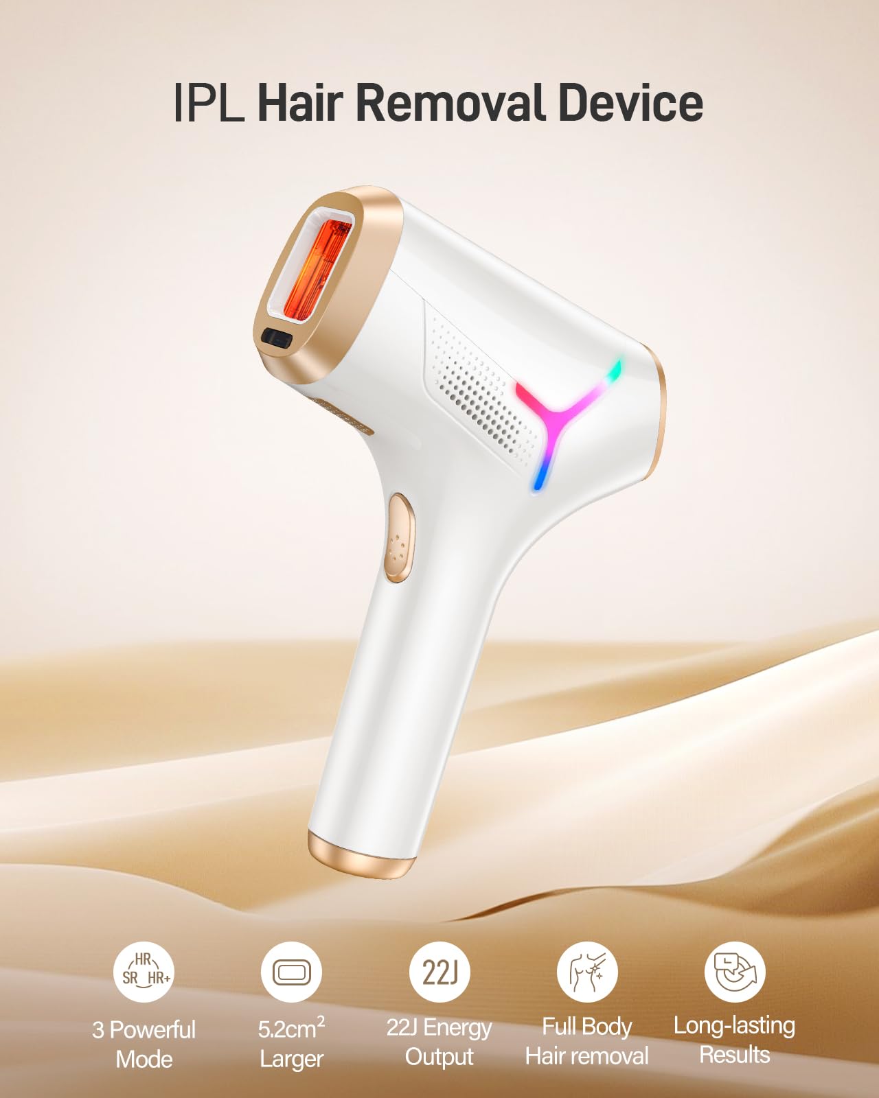 Haarlosy Epilateur Lumiere Pulsee, IPL Epilateur Laser avec Fonction 3-en-1 HR/SC/RA et 9 Niveaux d'énergie et 999 900 Flashes, lumiere pulsee definitive avec RGB pour Femmes/Hommes, Visage, Corps