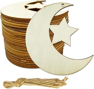 30PCS Unfinished Moon Star Wood DIY Crafts Cutouts - Blank Wooden Moon Star Craft Shapes to Turn into Baby Shower Favors, Christmas Ornaments, Gift Tags and Craft Projects