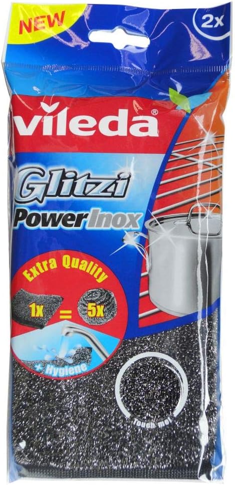 Vileda Glitzi Power Pad Inox, Ekstra kaliteli, Pas tutmaz, Zorlu lekeleri söker, 2'li Paket