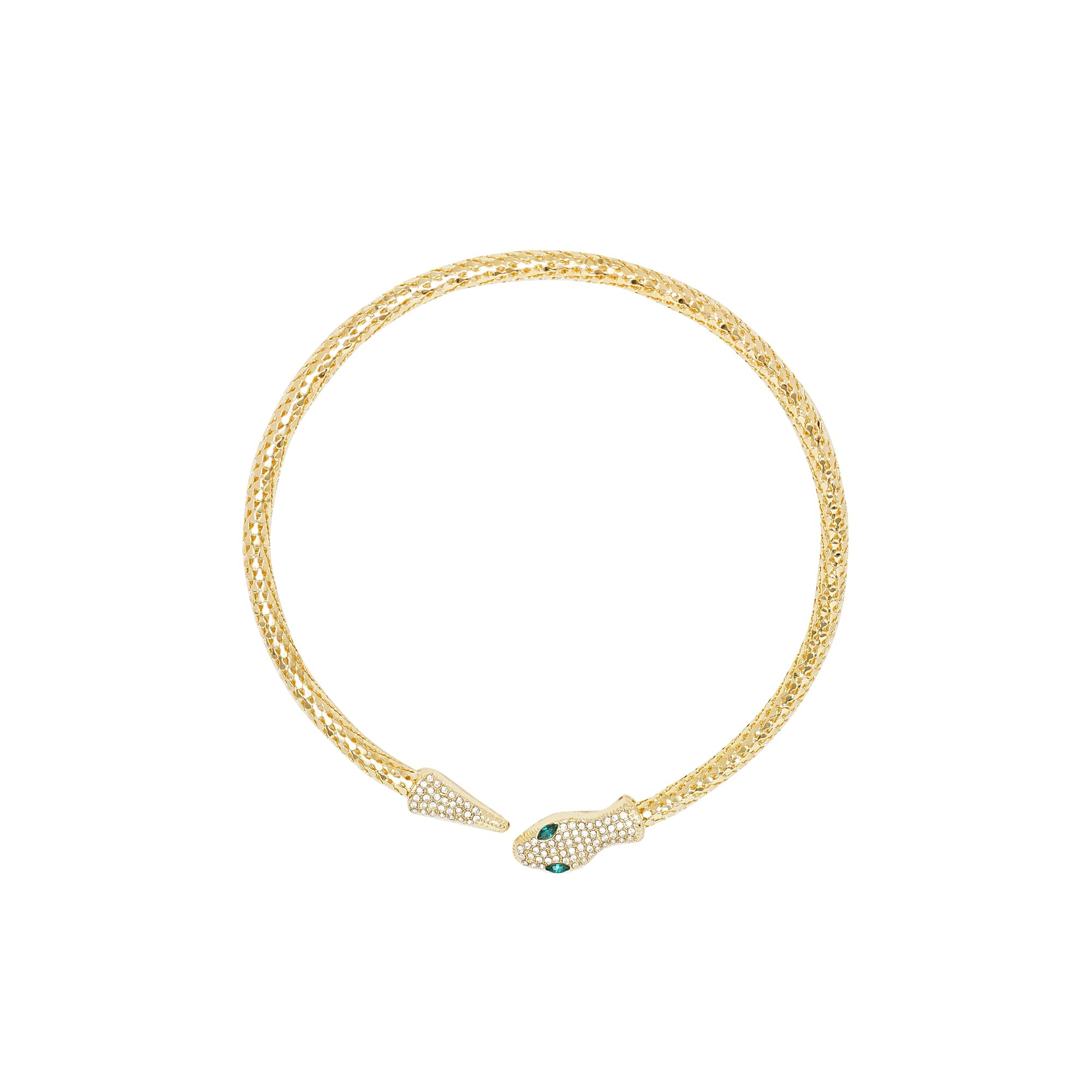 Green Eye Snake Gold Zircon Studded Choker | Flexible Bendable Bling Party Statement Snake Charm Necklace | Festive Gifts for Women | Funky Necklace For Clubbing & Parties
