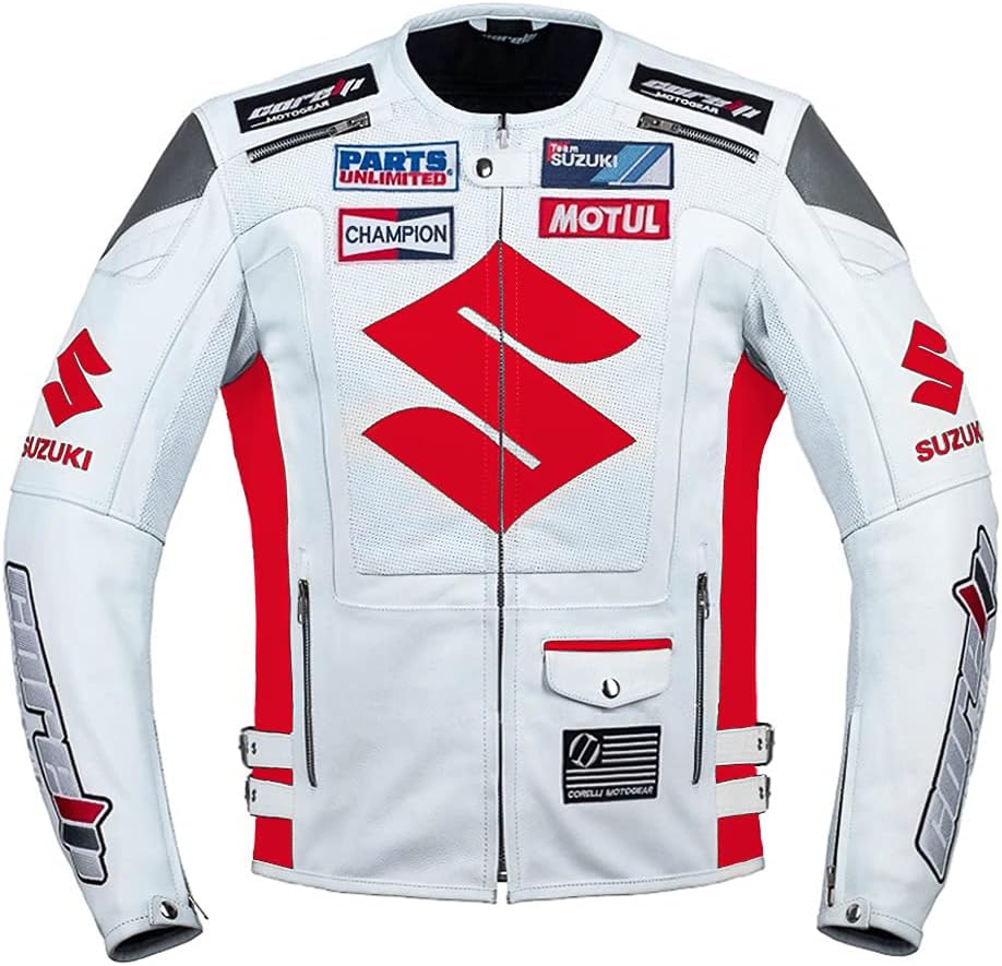 Suzuki Red Motorcycle Racing Leather Jacket