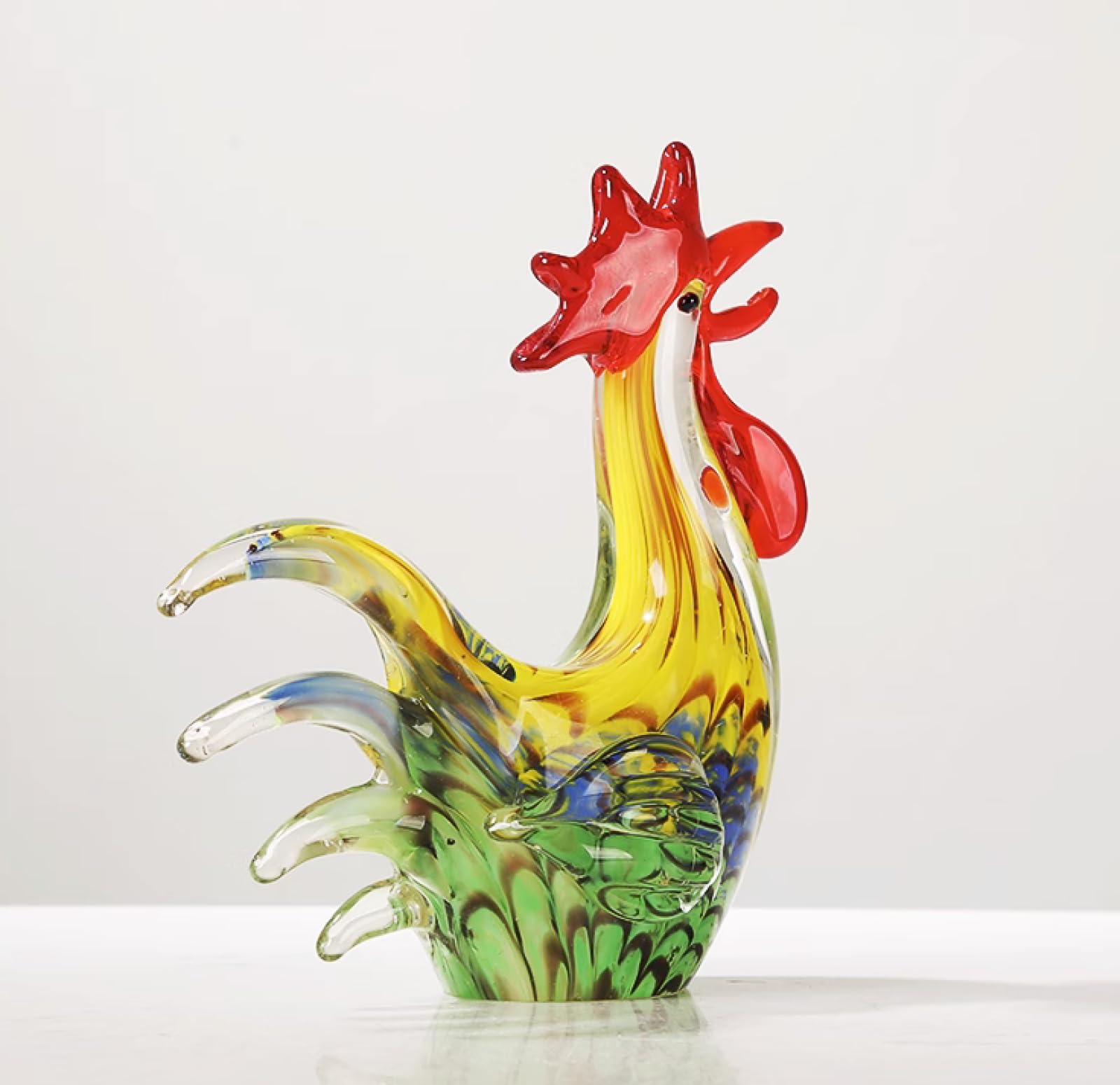 Handgefertigte farbige Hahn-Huhn-Figur aus Glas geblasenes Kristallglas Glasur Briefbeschwerer Geschenk für Weihnachten Heimdekoration Tischdekoration