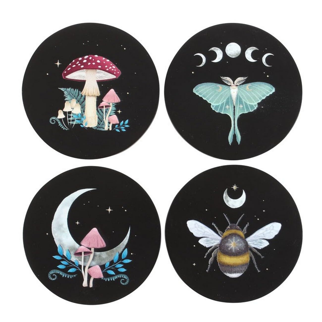 Magical Coaster Set: Enchanting Dark Forest Details - Set of 4 Coasters - Dark Forest Coaster Set for Magical Decor"