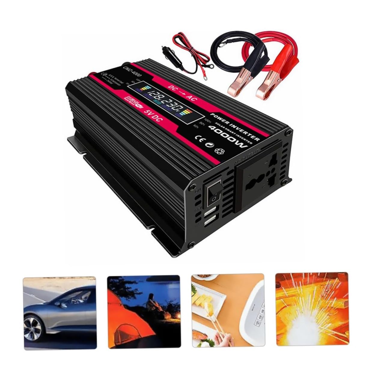 Inverter Di Potenza Display Lcd Digitale Convertitore Per Auto Con Porte Usb e Protezione Completa Scocca in Lega Di Alluminio-magnesio e Di Raffreddamento Intelligente