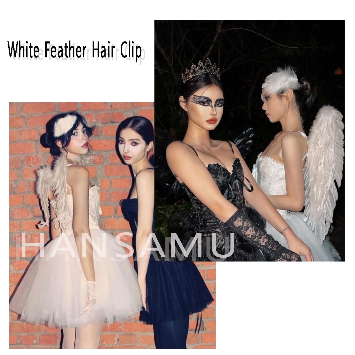 Amazon | ホワイトフェザーヘアクリップ バレエスタイル パール
