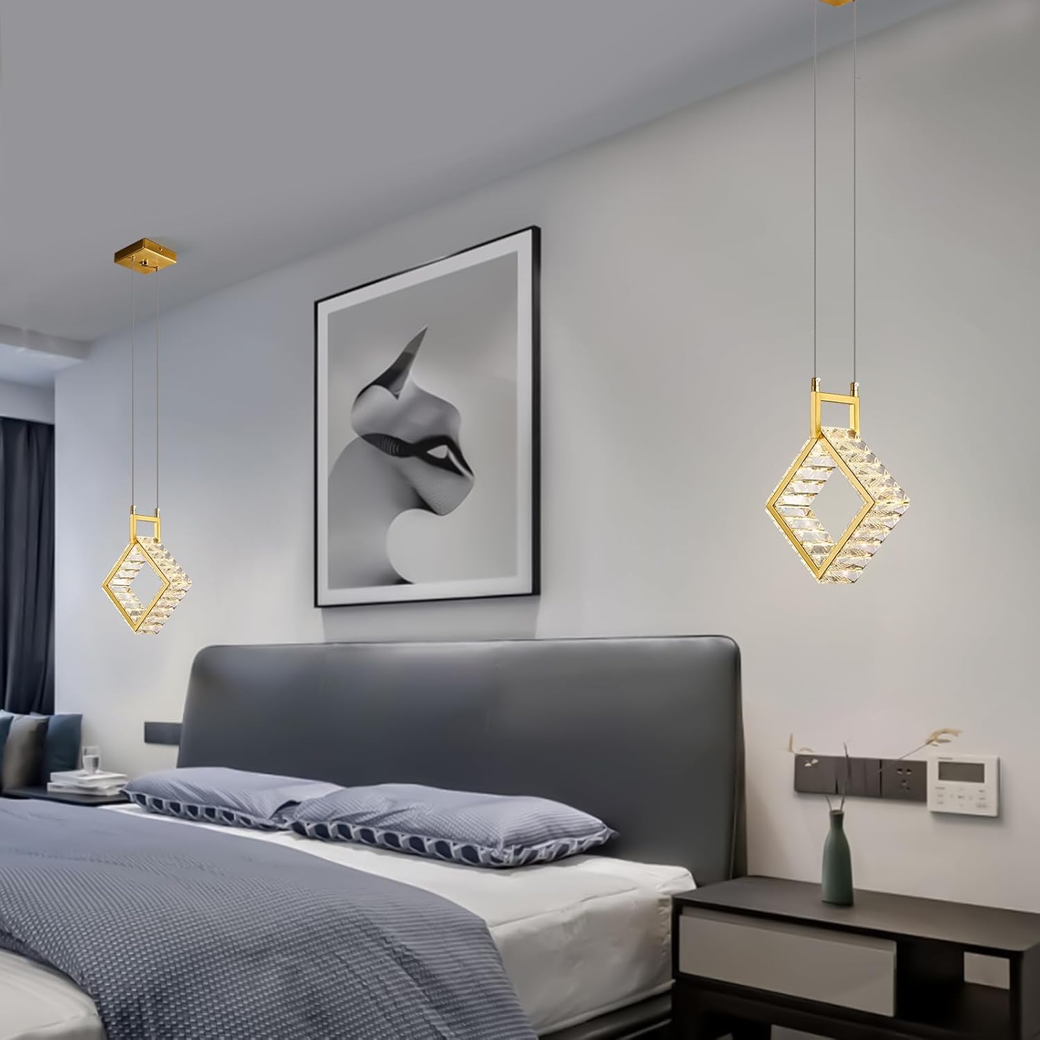 Kitchen Island Mini Light Fixture Modern Led Crystal Pendant Light Gold Square Chandelier for Dining Room Living Room Kitchen Bedroom Bar（1-Pack）…