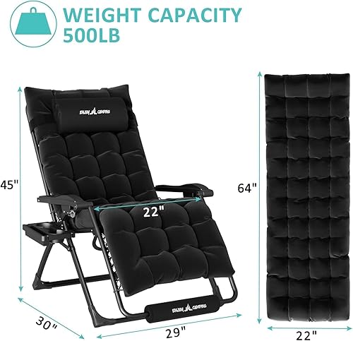 Miniatura 2 de Amopatio Silla de gravedad cero de gran tamaño con cojín, silla de patio reclinable XL plegable para exteriores con bandejareposapiésreposacabezas
