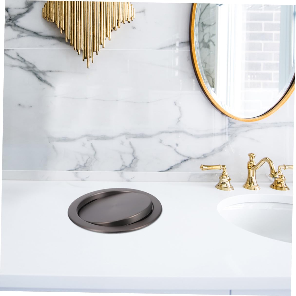 Recessed Trash Bin Cover Stainless Steel Flush Trash Can Lid with Self-closing Swing Flap for Kitchen Countertop and Bathroom Waste Bin, Gray