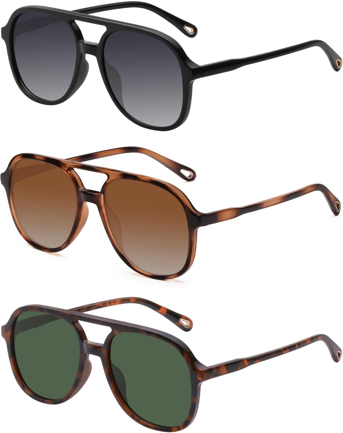 YDAOWKN Retro Square Aviator Sunglasses for Womens Mens Vintage 70s Double Bridge Sun Glasses - Image 2