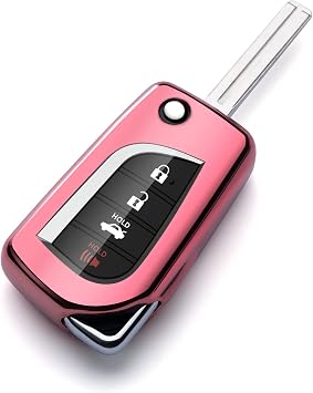 Compatible with Toyota Camry Key Fob Cover Flip Pink car Key Chain Case Holder Protector Corolla CHR rav4 Accessories
