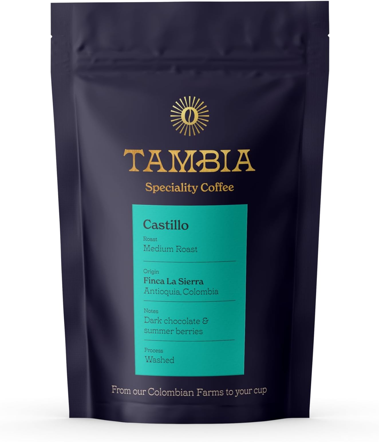 Colombian Coffee from Finca La Sierra | 100% Arabica Castillo | Medium Roast | Notes of Dark Chocolate & Summer Berries | Whole Bean | Rainforest Alliance Certified (500g, Medium Roast)