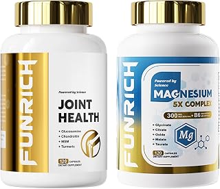 FUNRICH Glucosamine Chondroitin MSM & Magnesium Complex Supplement Set, 2 individual bottles Glucosamine Complex and Magnesium Complex for Cartilage, Joint Health and Muscle Bone Support- 240 Capsules