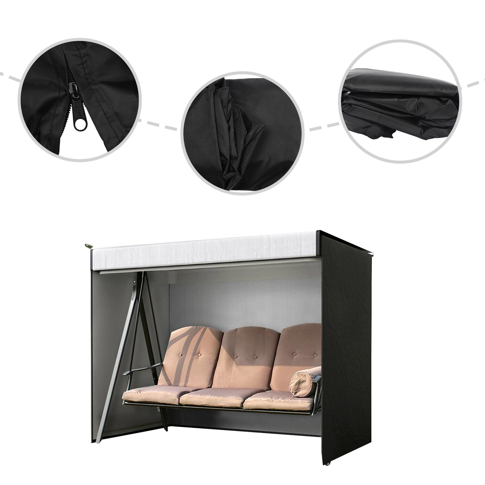 Housse de protection imperméable pour balancelle 3 places - Grande housse de balançoire de jardin en tissu Oxford 210D noir