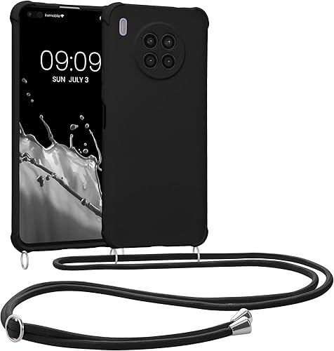 kwmobile Funda compatible con Huawei Nova 8i Funda cruzada suave de TPU mate con correa para el cuello, color negro