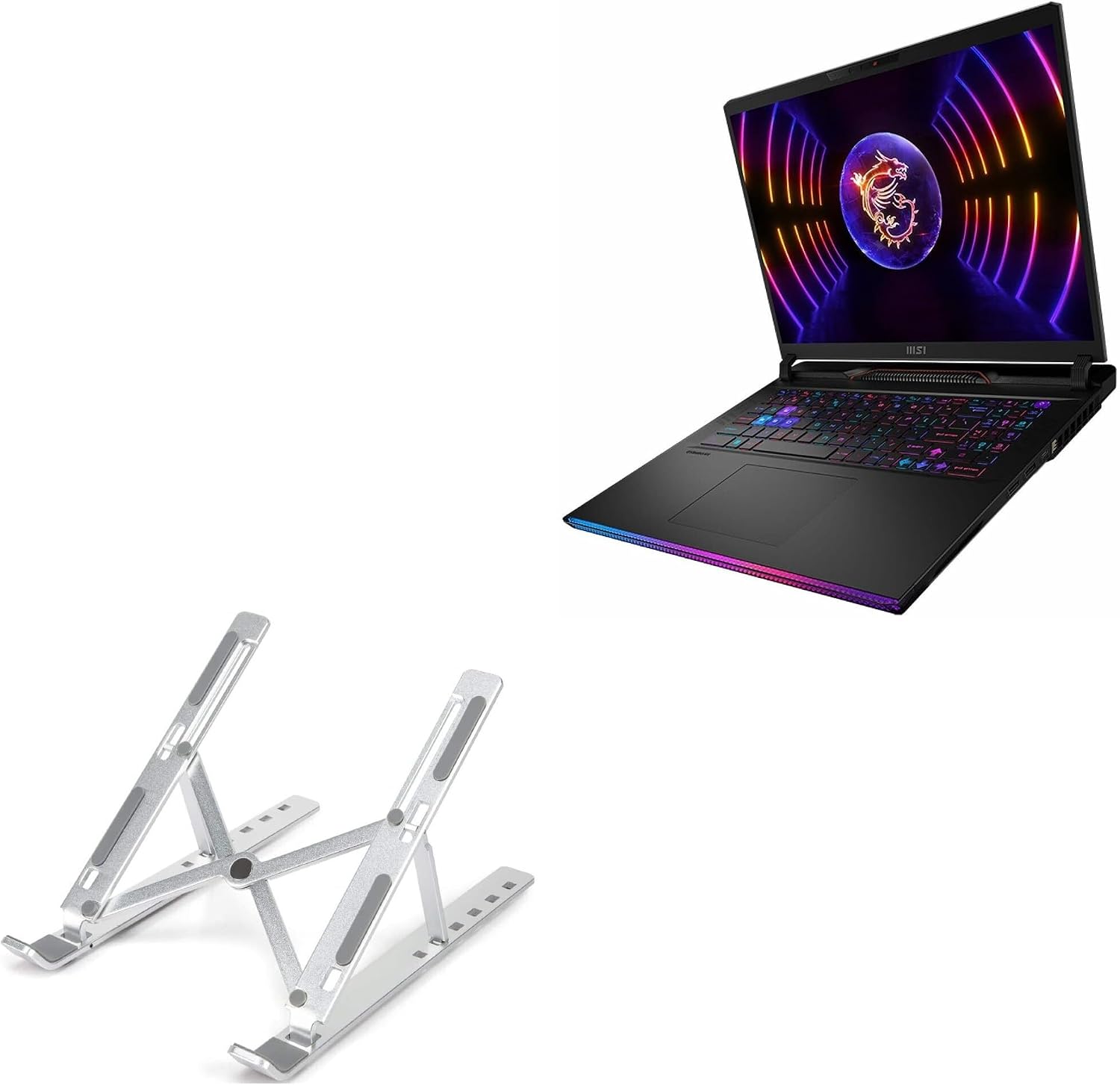 BoxWave Stand and Mount Compatible with MSI Raider GE78 - Compact QuickSwitch Stand, Portable Multi Angle Viewing Foldable Riser - Metallic Silver