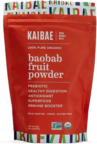 KAIBAE Baobab en polvo orgánico prémium  Superalimento de fibra prebiótica para la salud intestinal y metabólica  Vitamina C + polifenoles  Sin