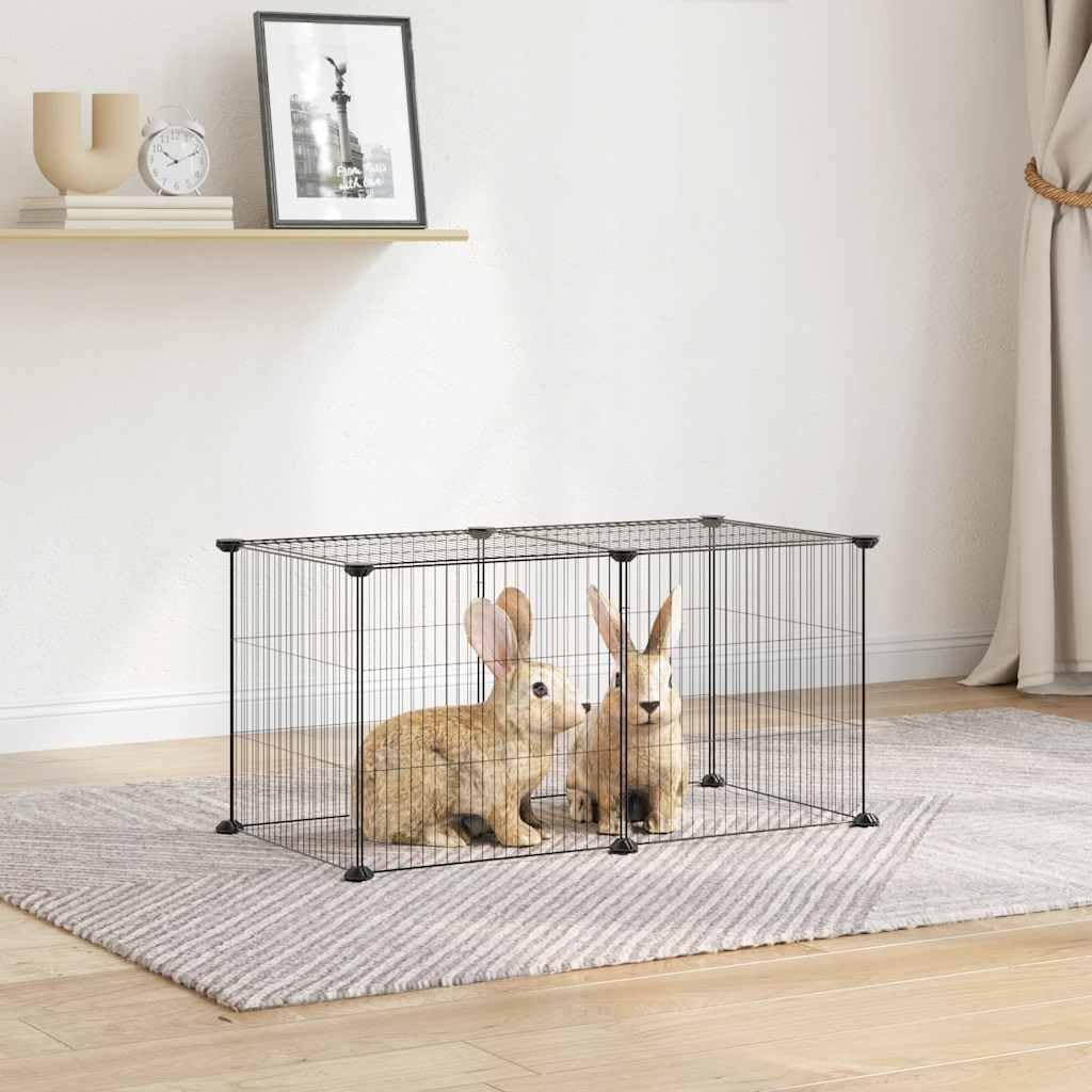 8-Panel Modular Pet Cage, Expandable Small Animal Playpen for Rabbits, Puppies, and Guinea Pigs, Indoor/Outdoor Portable Metal Exercise Enclosure, Black