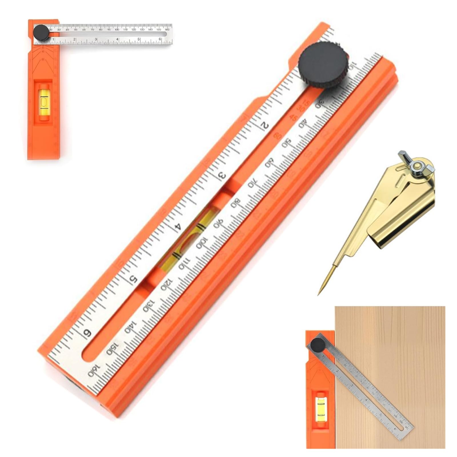 Adjustable Positioning Marking Protractor Tool, Multifunctional Depth Measuring Ruler with Angle Marking 15°-90°,Drilling Positioning Ruler, Adjustable, Angle Measuring Tool for Woodworking