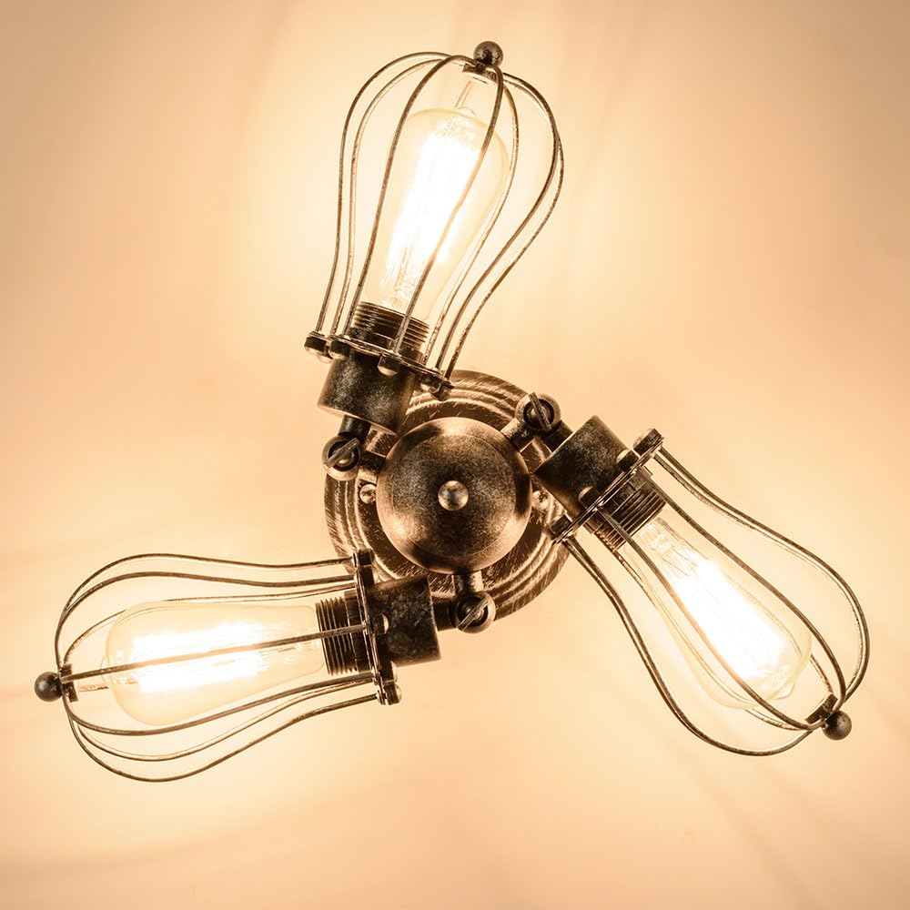 Vintage Ceiling Light Industrial Rotatable Semi-Flush Mount Ceiling Light Metal Lamp Fixtures Painted Finish (with 3 Light) (Silver)