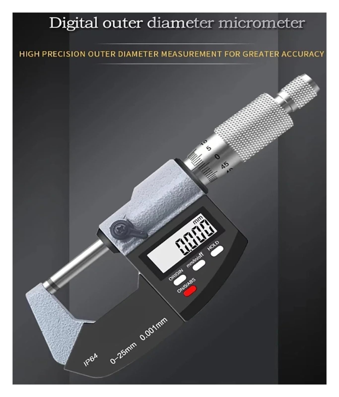 Mikrometry Cyfrowe Ze Stali Nierdzewnej IP65 O Średnicy Zewnętrznej 0,001 Mm Dokładne odczyty(0-25mm IP65)