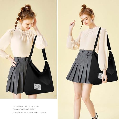 Miniatura 18 de Bolsa de lona con diseño de bolsillo externo, aspecto elegante, correa de hombro ajustable