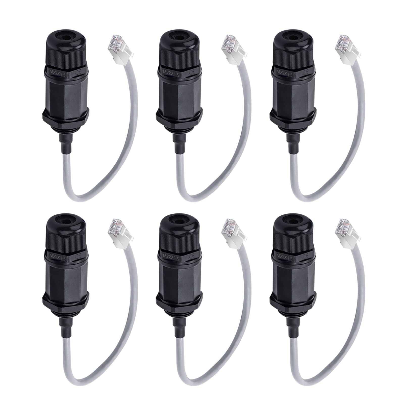 YIOVVOM Panel Mounting RJ45 Waterproof Connector with Shield, Male to Female, 8P8C, CAT 5, CAT 5E, M20 IP67 Ethernet LAN Cable Coupler Outdoor Adapter Weatherproof Connection (6-Pack)