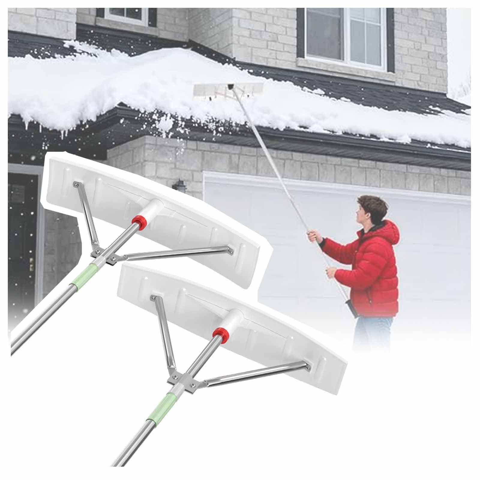 Ausziehbare Schneeschaufel mit Eiskratzer, 2-in-1-Werkzeug für Dachschneeräumung, leichter Aluminiumgriff, verstellbar, 2 - 4 m