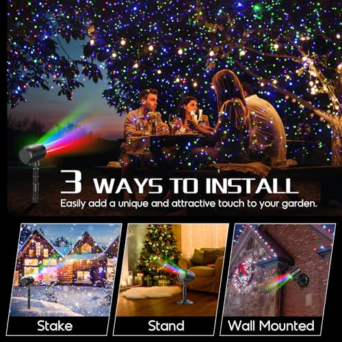 Image of Christmas Projector Lights Outdoor, 3 Color Firefly Light Show, IP65 Waterproof Light Projector Outdoor with Remote Control and Timer, Indoor Projection Lights for House Garden Holiday Xmas Decor