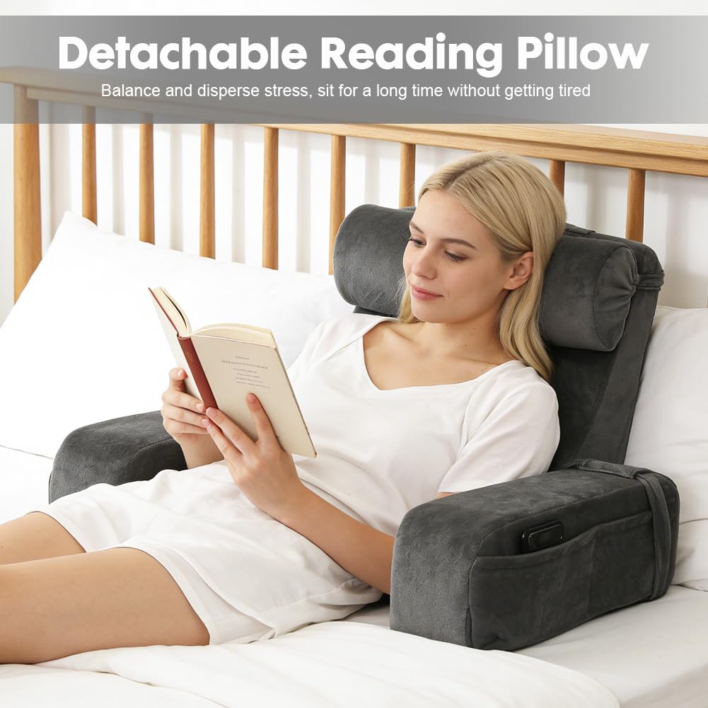 Cojín para la espalda, cojín de lectura para cama y sofá con reposabrazos y almohadas extraíbles, cojín de respaldo para cama, cojín de pared, cojín multifunción para leer, jugar, ver la