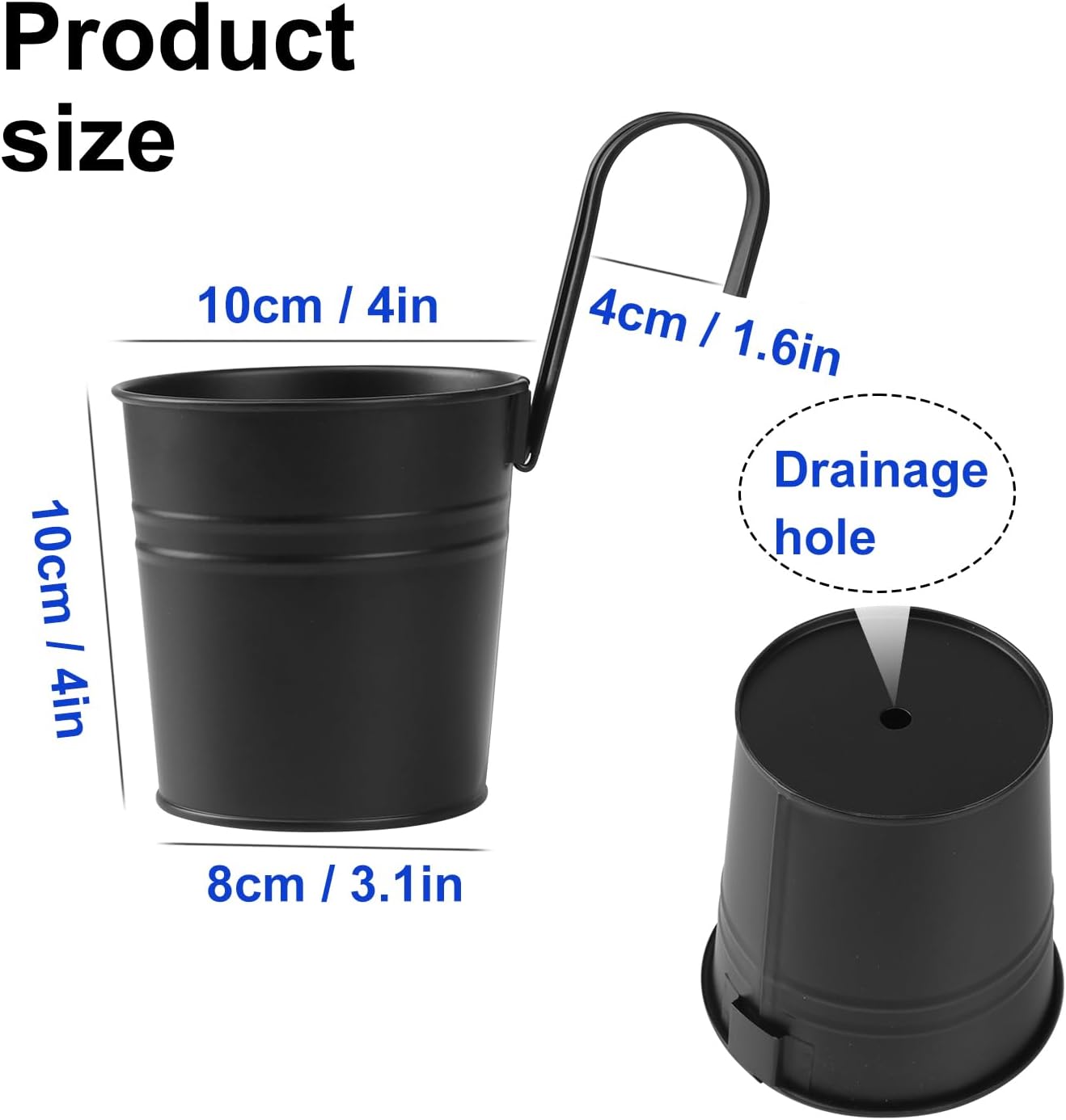 20 Pack 4 Inch Railing Hanging Planter, Black Small Hanging Bucket Planters, Metal Hanging Flower Pots, Metal Railing Bucket for Outdoor, Balcony, Fence, and Porch with Detachable Handles