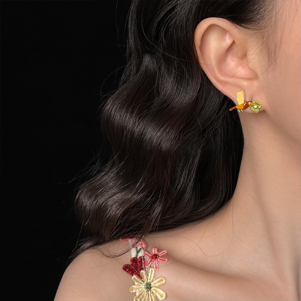 Cute Bird Stud Earrings Sterling Silver Post Enamel Animal Flower Studs Earring Fashion Jewelry for Women Niece - Image 2