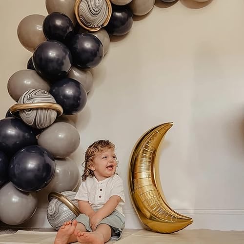 Miniatura 7 de Kit de arco de guirnalda de globos de astronauta del espacio exterior Azul marino perla, negro ónix, gris, dorado Globos de látex con globo de luna