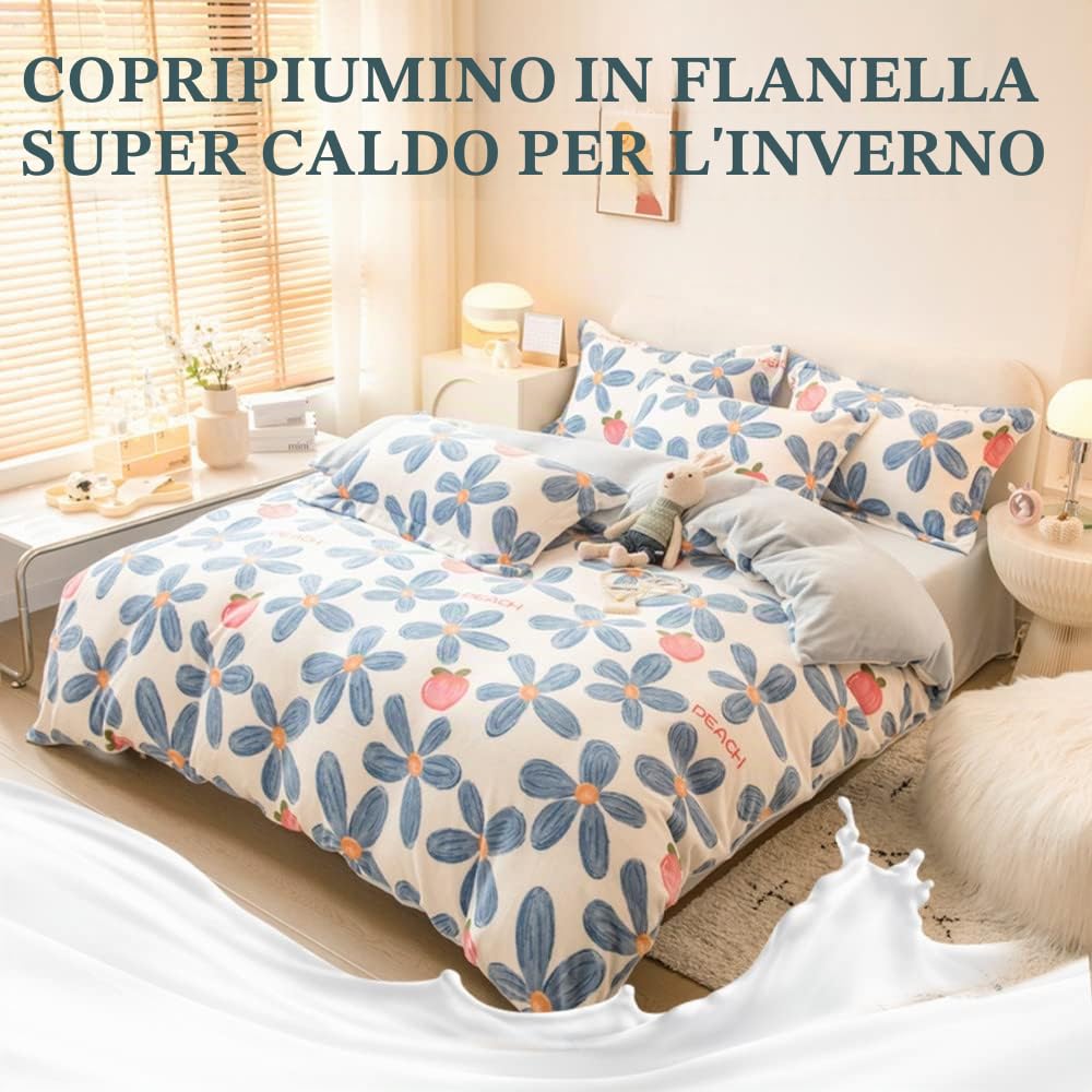 Morbuy Copripiumino in Flanella,Coperta Flanella con Chiusura Cerniera,Copriletto in Pile Invernale Caldo Super Morbido,Fiori Biancheria da Letto Singolo,Matrimoniale (220x240cm,Fiori e Foglie)