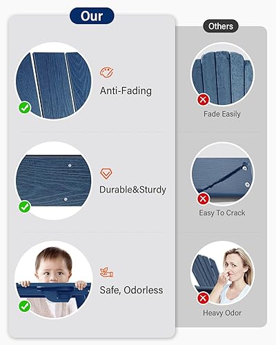 Miniatura 5 de Silla Adirondack moderna, sillas Adirondack plegables de polietileno de alta densidad de gran tamaño, textura de madera, respaldo ancho, silla de