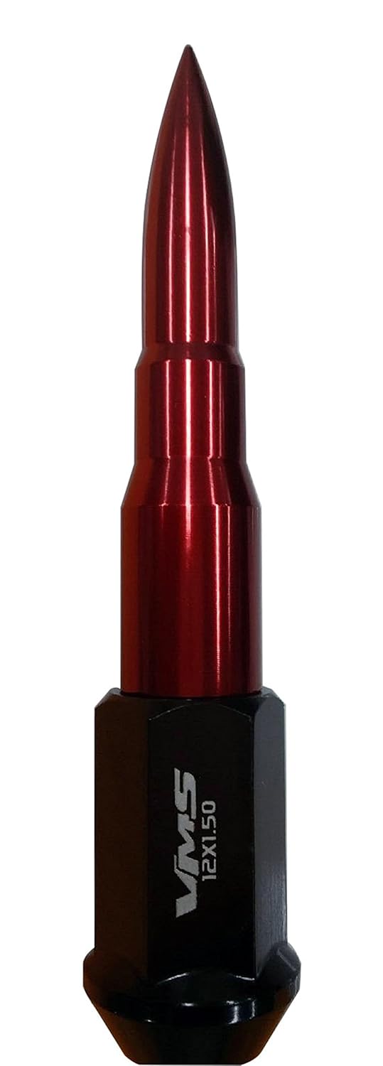 12x1.5 VMS Racing 20PC 112mm Cold Forged Steel Lug Nuts with RED Extended Bullets in Aluminum Compatible with Honda Prelude 5 Lug Wheel Pattern
