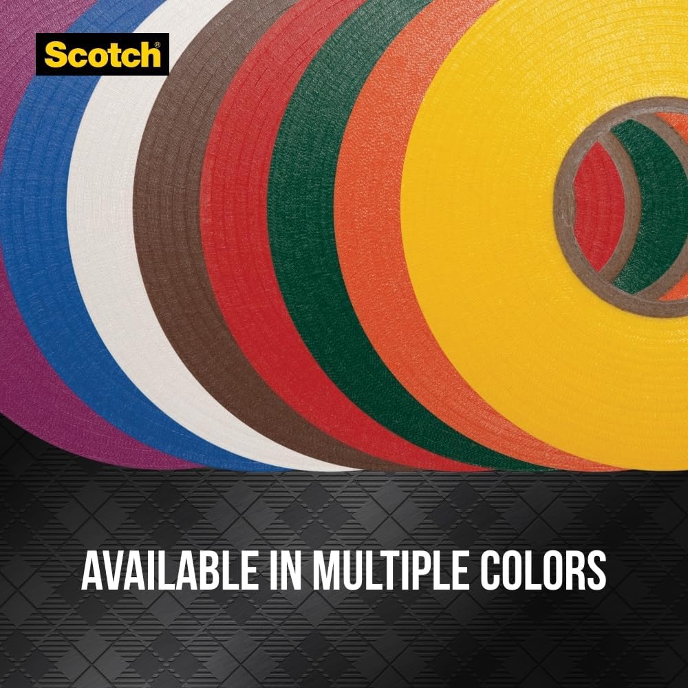 Scotch Vinyl 35 Electrical Tape, 5 Rolls, Multi-Color Pack, Ideal For Cable Jacket Repair & Electrical Insulation, Premium Vinyl Material For Durability, Indoor & Outdoor Use, High Adhesion (10457DC)