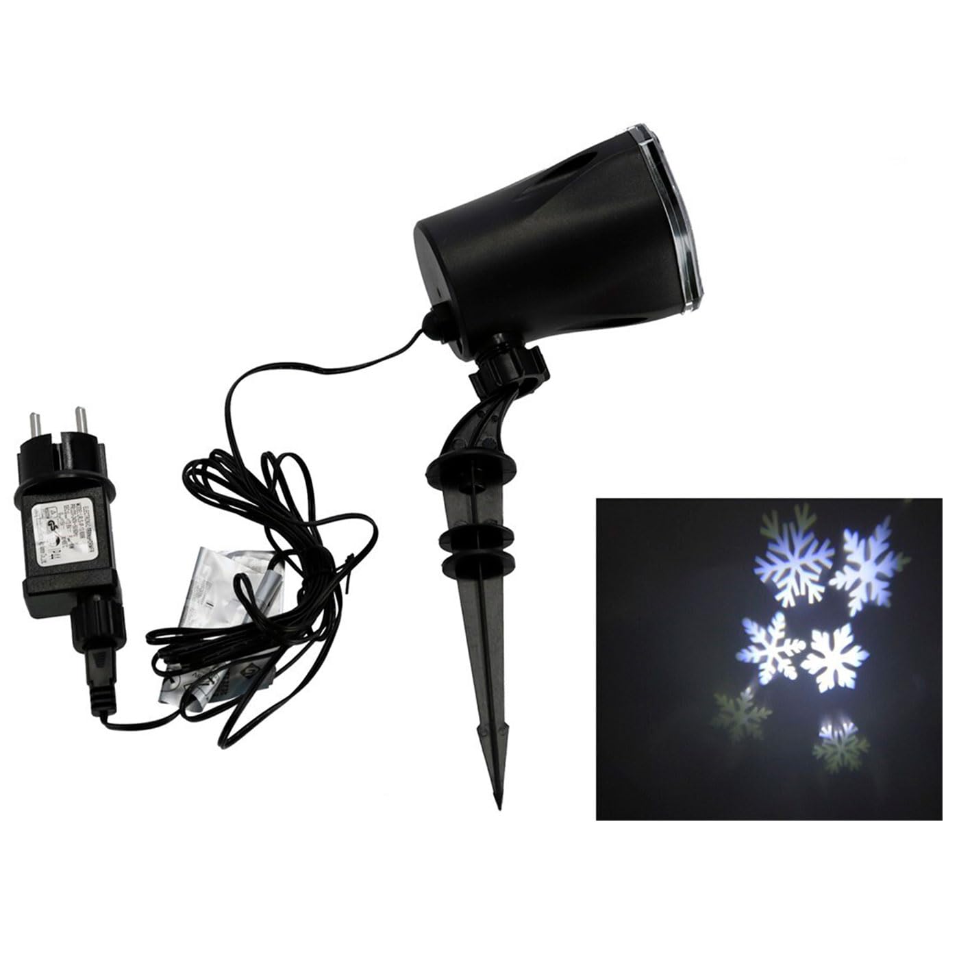Acan Tradineur - Proyector rotante de Copos de Nieve LED para Exterior, Blanco frío, 4W, plástico, Cable de 3 Metros, iluminación, Luces de jardín - 10,5 cm