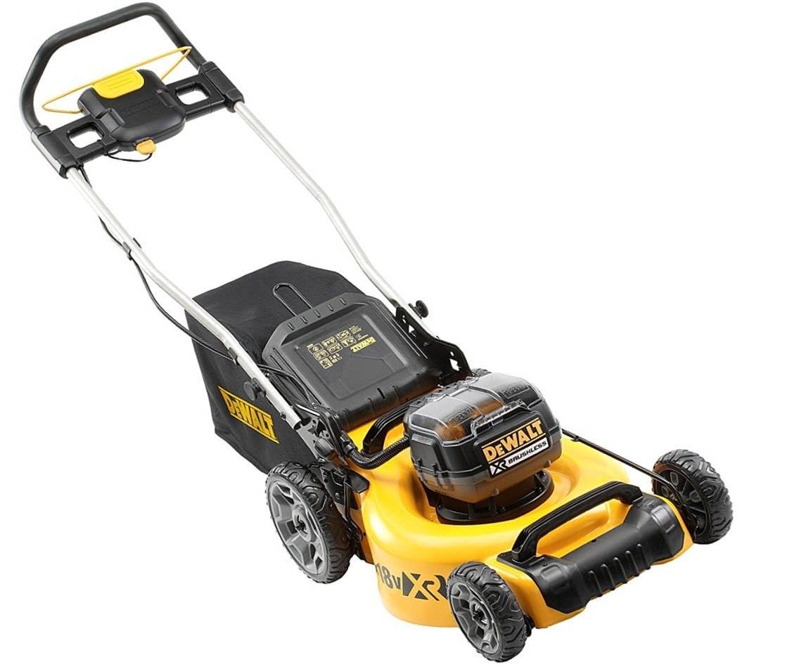 DeWalt Tondeuse XR Brushless 18V 5Ah Li-Ion - DCMW564P2-QW - Tondeuse à Gazon sans Fil avec 2 Batteries, Chargeur et Sac de Ramassage de 55l - Largeur de Coupe 48cm - Tonte jusqu’à 800m2 - 36V Jaune