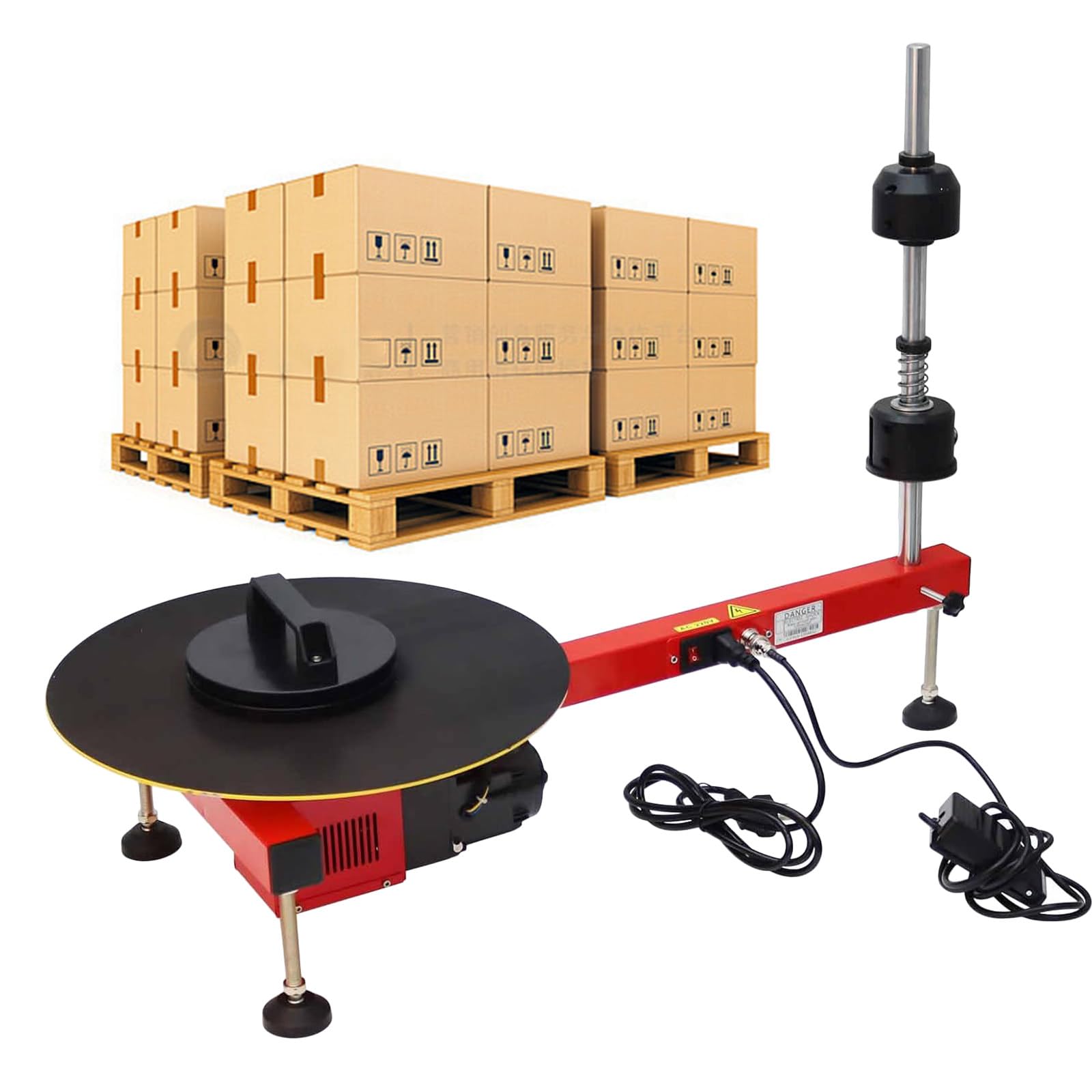 Elektryczna Maszyna do Owijania Folią Stretch, Owijarka Palet, Owijarka Stretch, Stół Obrotowy 40cm, Prędkość 30 Obr./Min, Owijarka Palet do Kartonów Express Logistics, do Folii 20-70cm