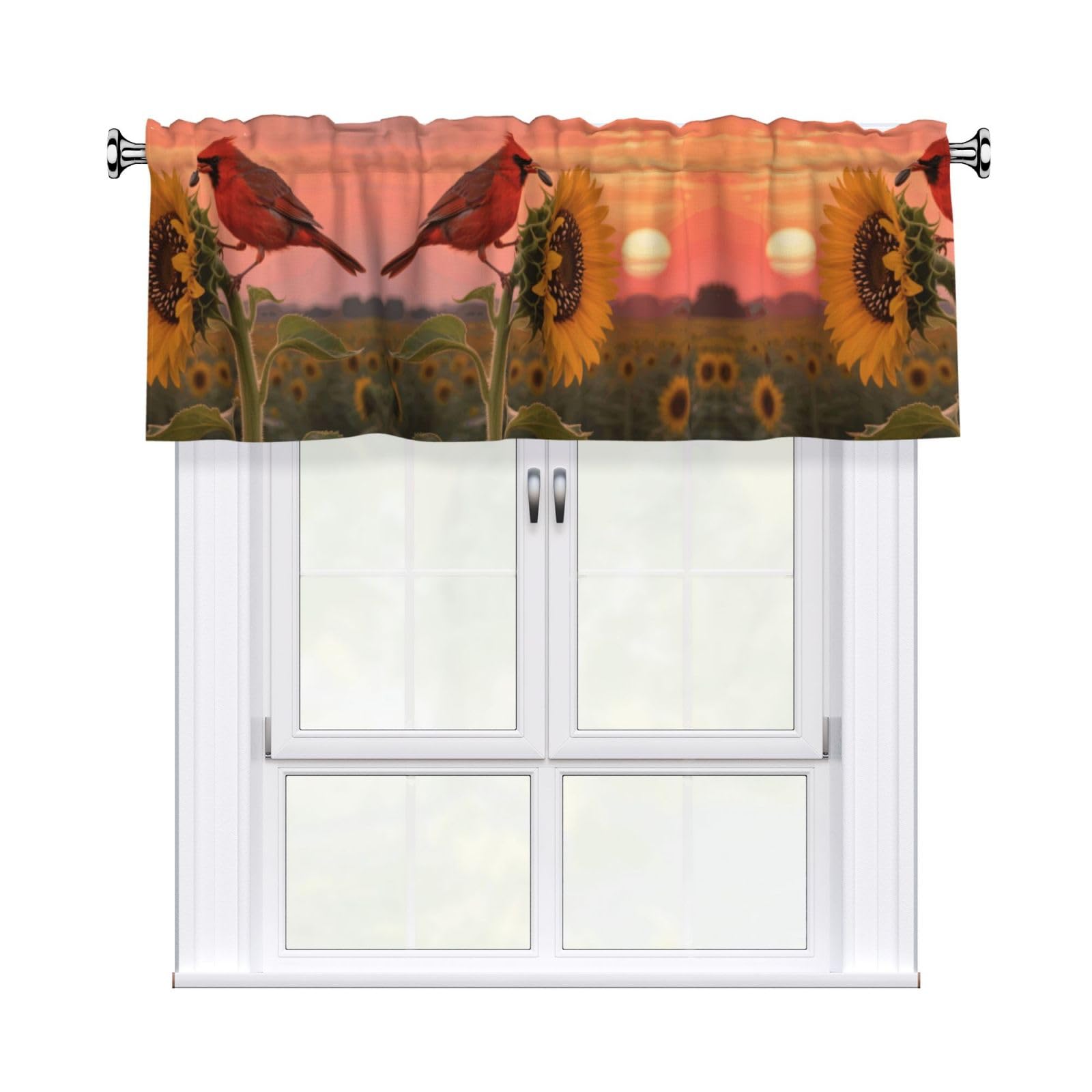 LMNGH Cardinals and Sunflowers Curtain Valance for Windows,Kitchen Window Curtains Blackout Drapes Window Treatments Decorative Rod Pocket Short Curtain for Living Room Bedroom,54" W x 18" L