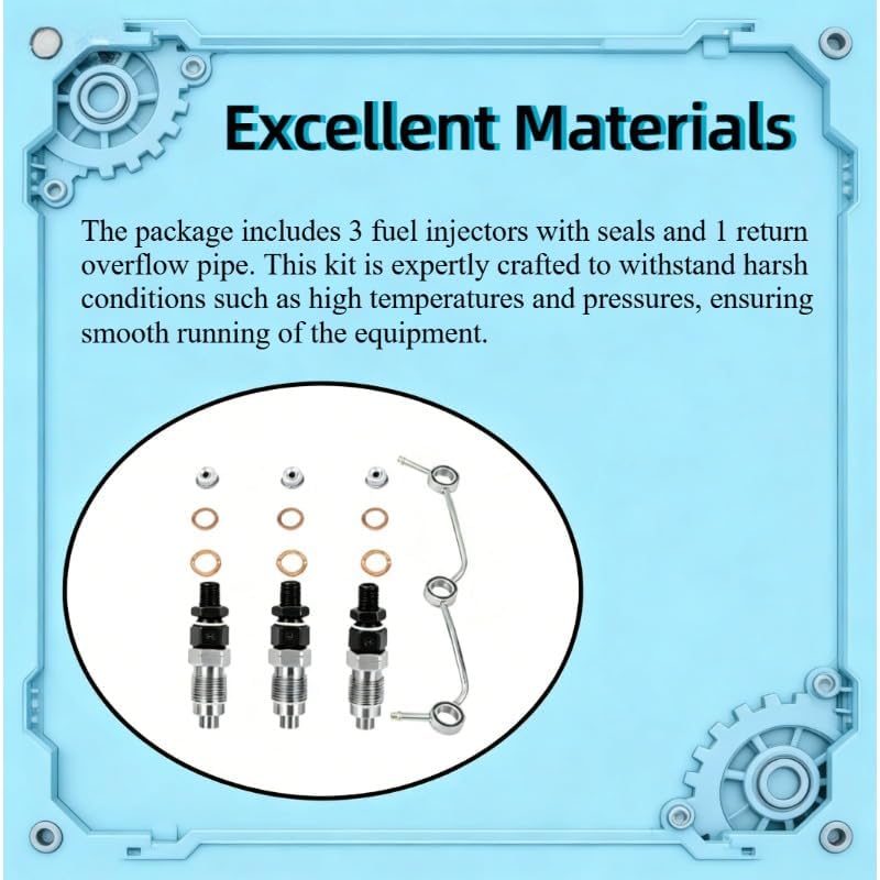 16001-53900 Fuel Injectors & Fuel Return Overflow Pipe Kit | Compatible with Kubota D722 D782 D902 Engine | Replaces 1600153900 1G962-42500