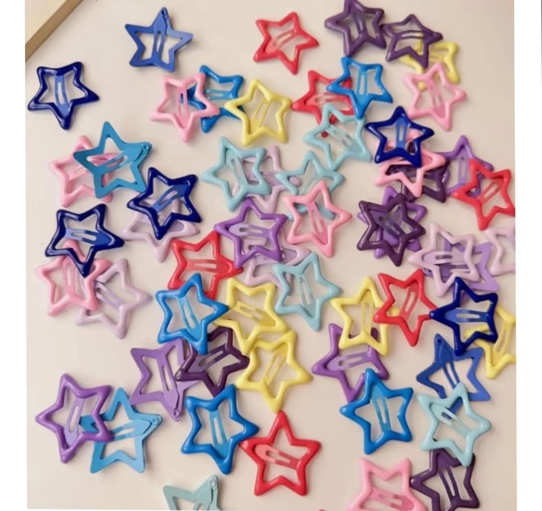 Star Shape Hair Clips for Girls, Multicolour, Snap Barrettes, set of 10-picture-37