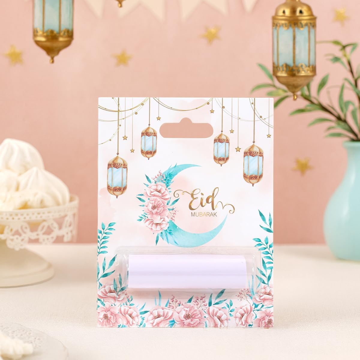 6 Pcs Eid Mubarak Money Holder for Cash, Pink Flower Green Moon Design Ramadan Gift Cards with Plastic Cover and Adhesive, Money Envelopes Ornament for Kid Holiday Muslim Iftar Party