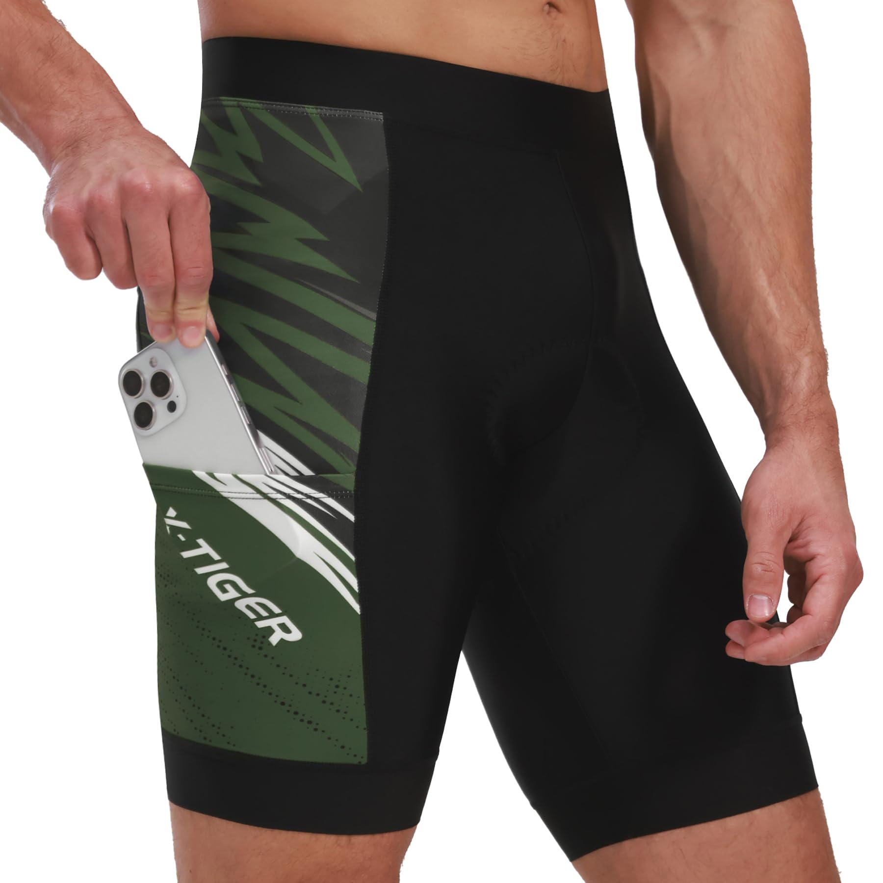 X-TIGER Radlerhose Herren 5D Gepolstert Radhose Fahrradhose Rennrad Hose | 3 Taschen Rutschfeste Hosenbeine Elastische Elastischer Bund Reflektierendes Logo Individueller Aufdruck