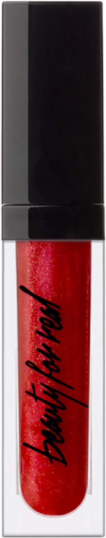 Beauty For Real Lip Gloss + Shine, Light My Fire - Opaque Everyday Red - Non-Sticky Plumping & Hydrating Gloss - Light & Mirror In Cap - Contains Marine Collagen - 0.15 fl oz
