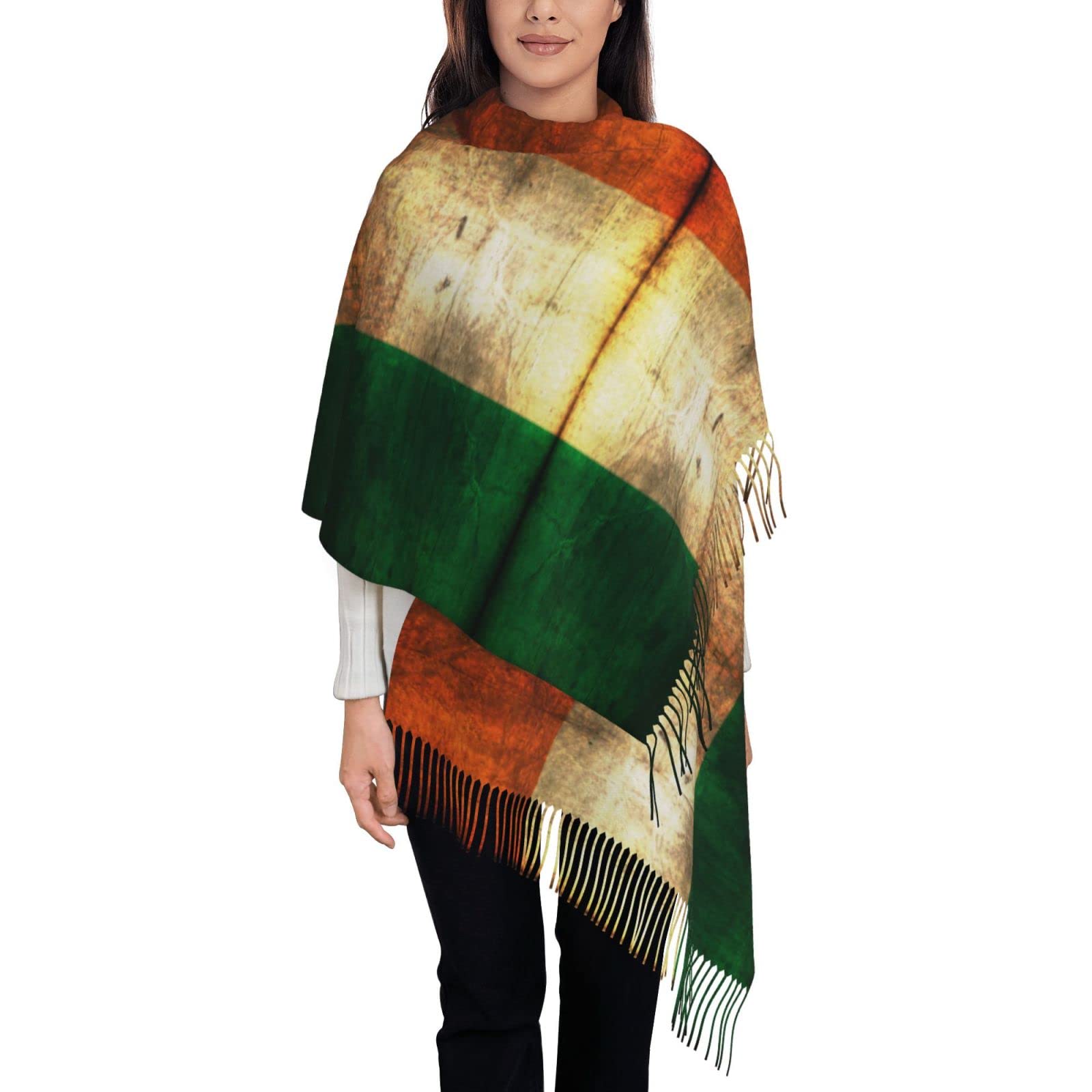 Aseelo Unisex Irish Flag Winter Scarf Long Soft Warm Ladies Pashmina Scarves Shawl Wraps Tassel Stole Blanket For Women