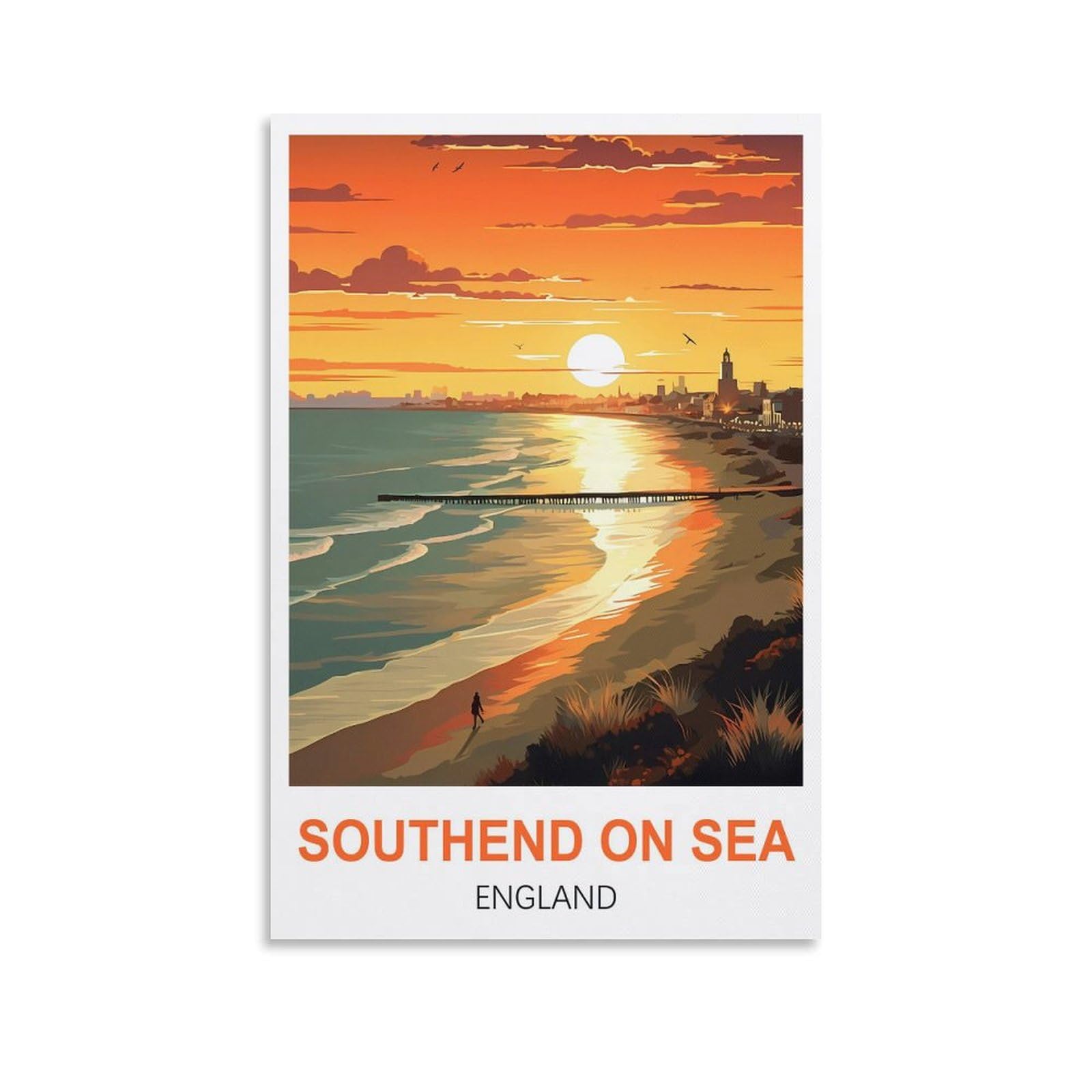 Cyyhgee Unframe-Style Southend On Sea England Vintage Travel Posters 08X12inch(20X30cm) Canvas Poster Wall Art Living Room Home Decor