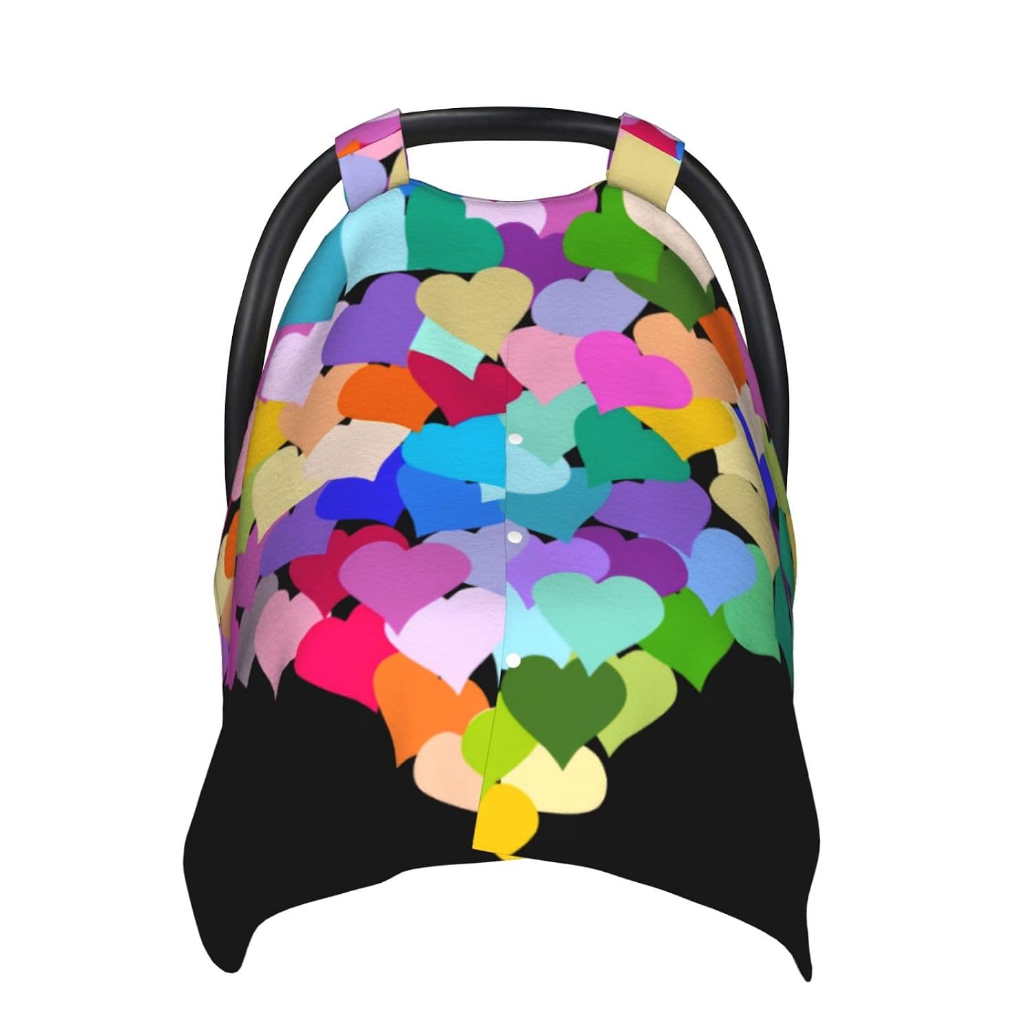 Rainbow Heart Confetti Baby Car Seat Cover & Nursing Cover - Breathable Stretch Multi-Use Cover for Breastfeeding, Stroller Sunshade & Infant Carrier