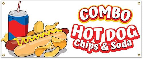SignMission Hot Dogs Chips and Soda Combo 48" Banner Concession Stand Food Truck Single Sided
