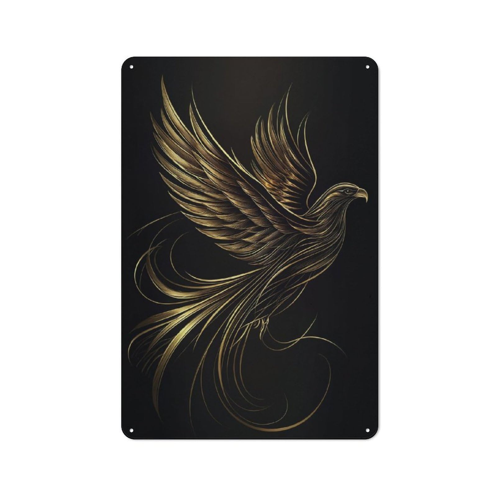 Junmoney Golden Winged Eagle For Lounge Or Reading Corner, Rustic Tin Sign 30X20cm, For An Autumn Update To Lounge And Reading Corner